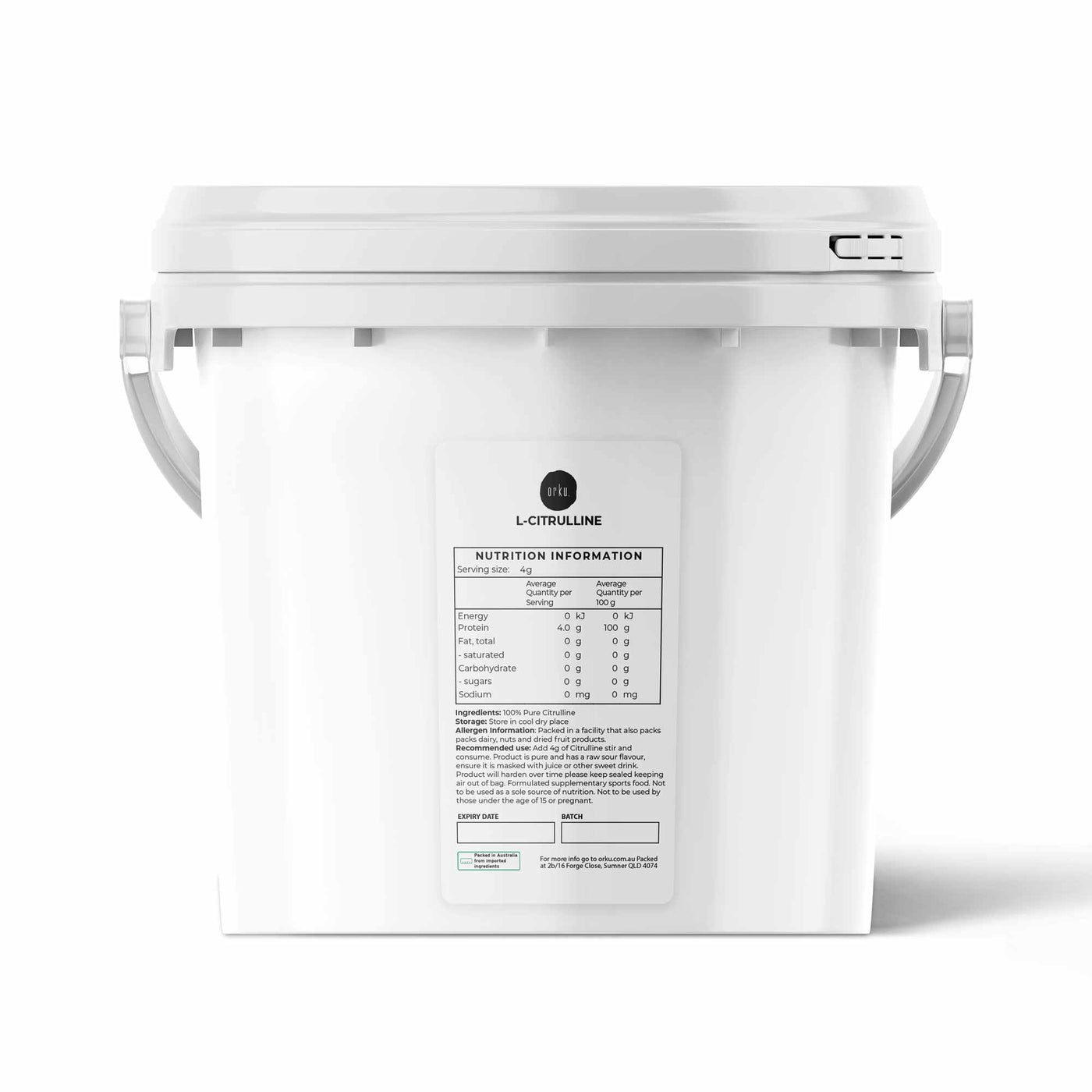 Orku 3Kg L-Citrulline Powder Bucket - Pure Amino Acid Pre-Workout Supplement