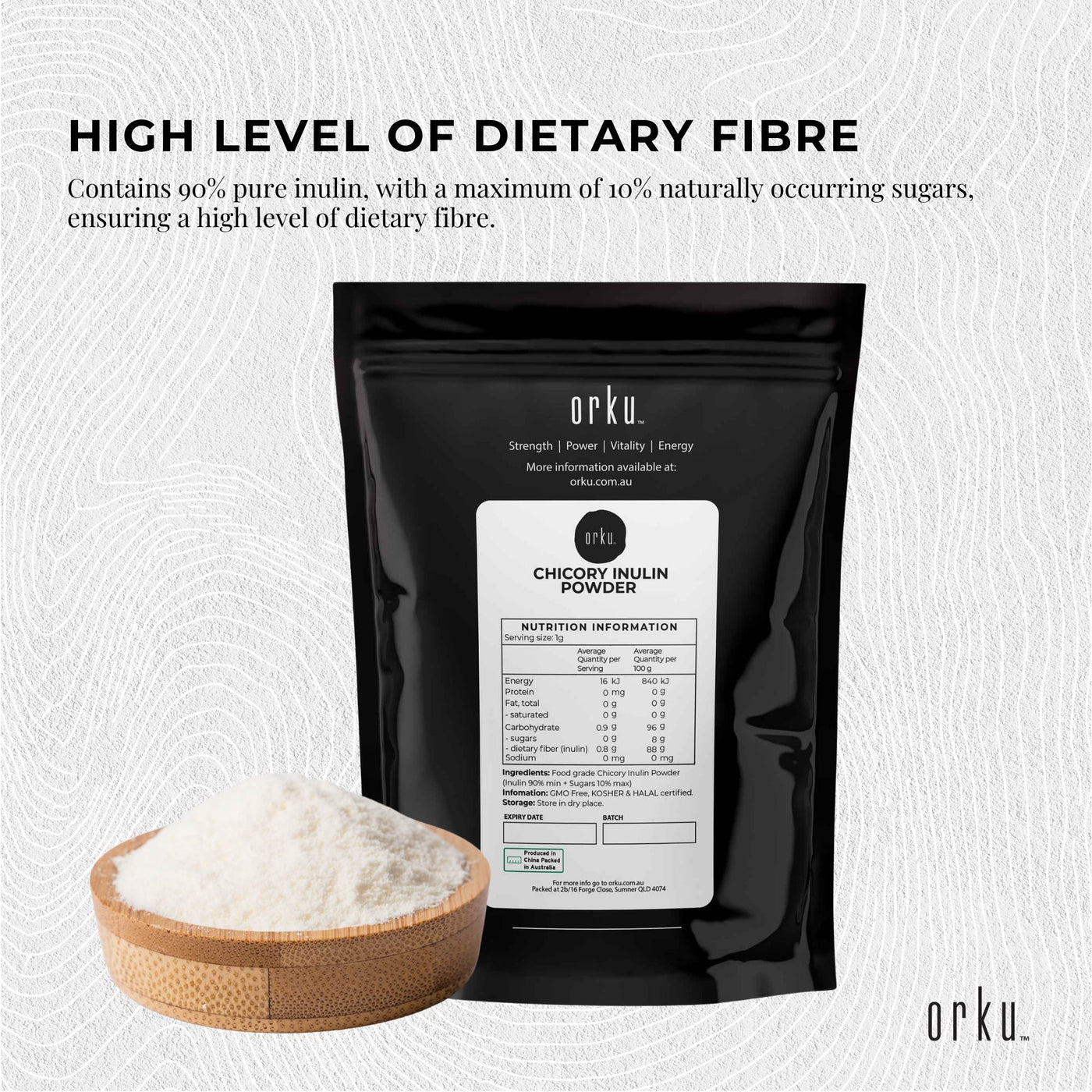 Orku 2Kg Chicory Root Inulin Powder - Natural Prebiotic Unflavoured Supplement