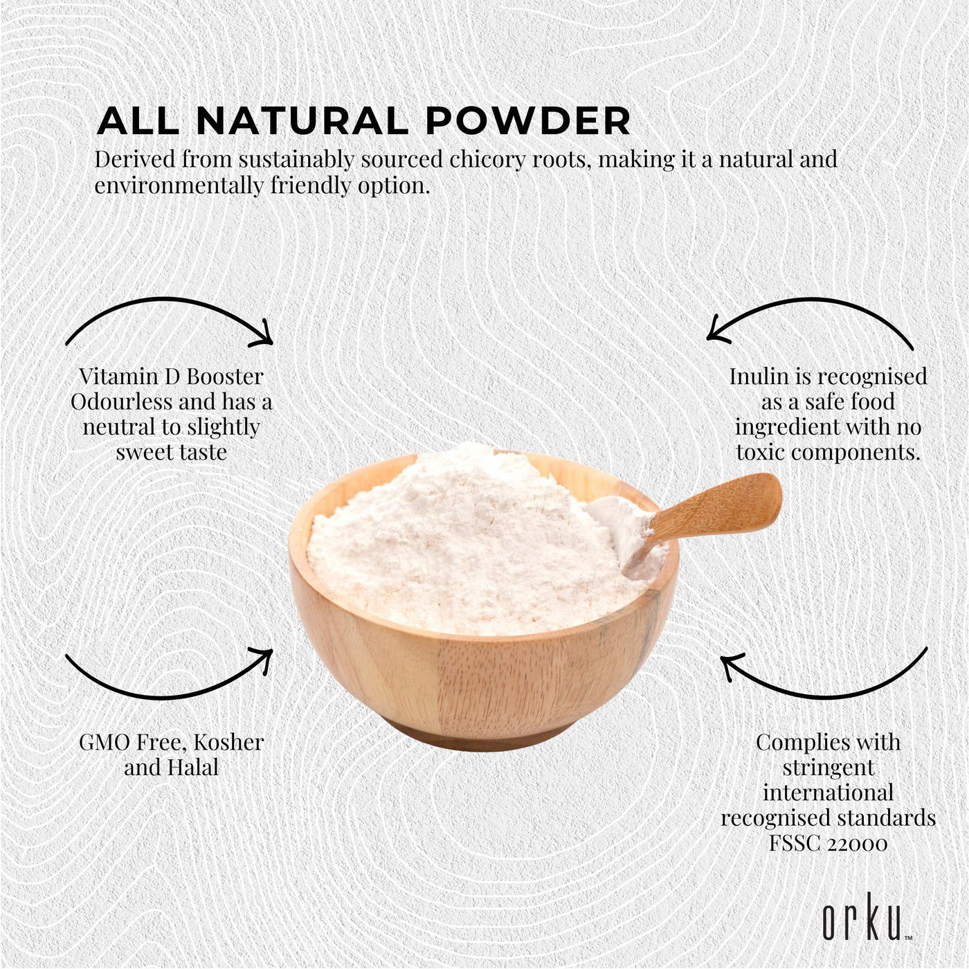 Orku 20Kg Chicory Root Inulin Powder - Natural Prebiotic Unflavoured Supplement