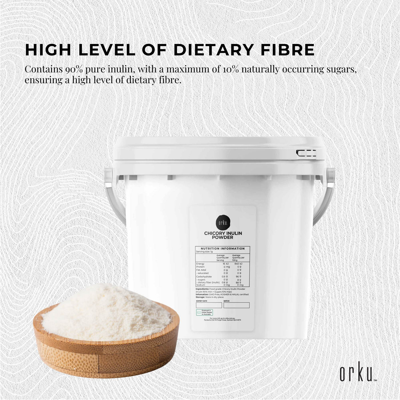 Orku 3.5Kg Chicory Root Inulin Powder Bucket - Prebiotic Unflavoured Supplement