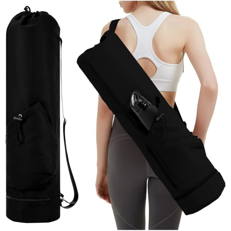 Black Durable Yoga Mat Carry Bag â€“ Multi-Functional Fitness Backpack with Wet Pocket(Mugs are filming props, not included)