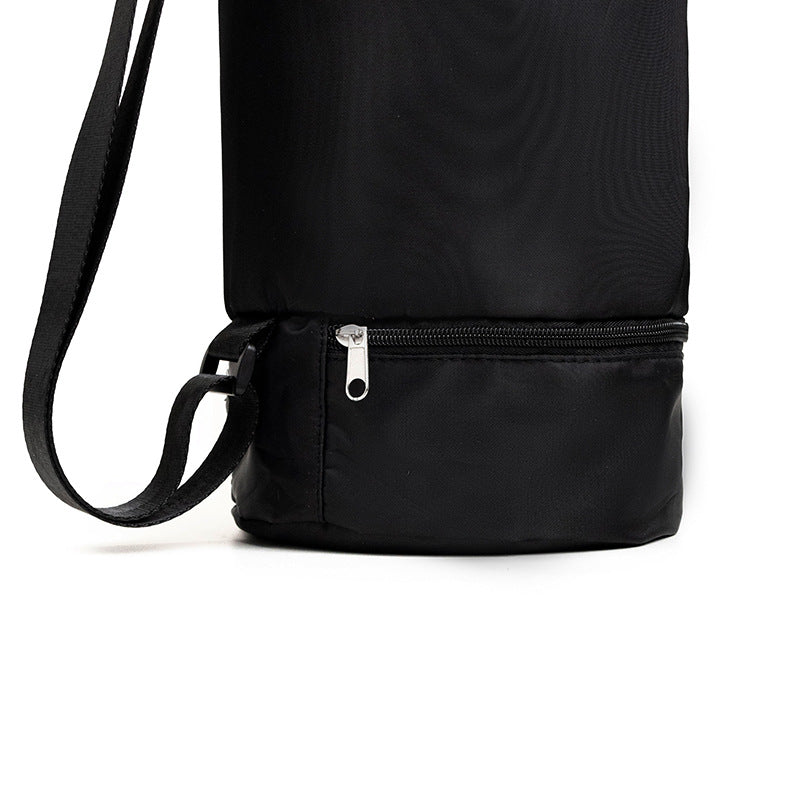 Black Durable Yoga Mat Carry Bag â€“ Multi-Functional Fitness Backpack with Wet Pocket(Mugs are filming props, not included)