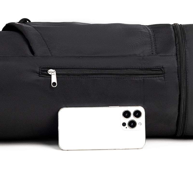 Black Durable Yoga Mat Carry Bag â€“ Multi-Functional Fitness Backpack with Wet Pocket(Mugs are filming props, not included)