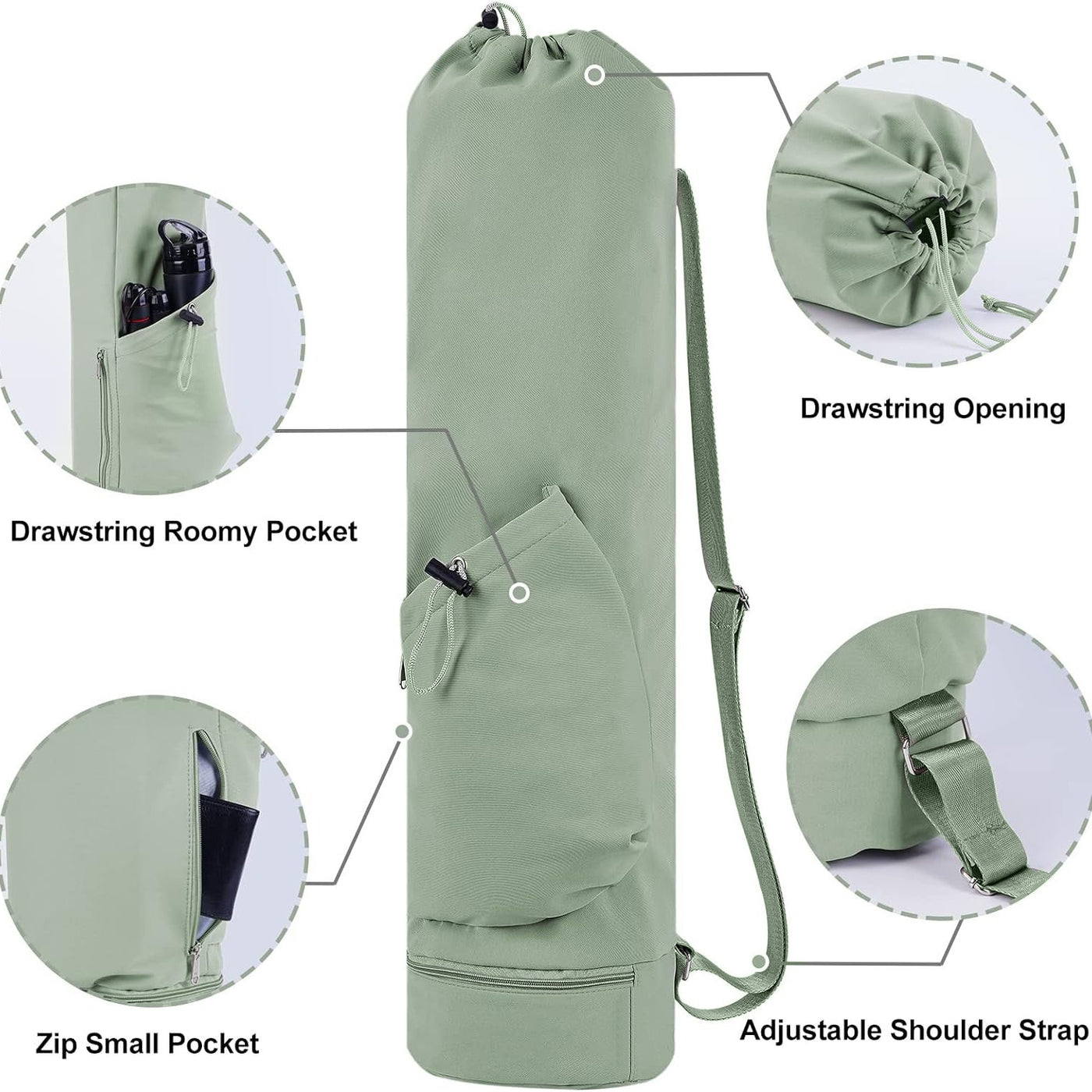 Black Durable Yoga Mat Carry Bag â€“ Multi-Functional Fitness Backpack with Wet Pocket(Mugs are filming props, not included)