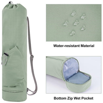 Black Durable Yoga Mat Carry Bag â€“ Multi-Functional Fitness Backpack with Wet Pocket(Mugs are filming props, not included)