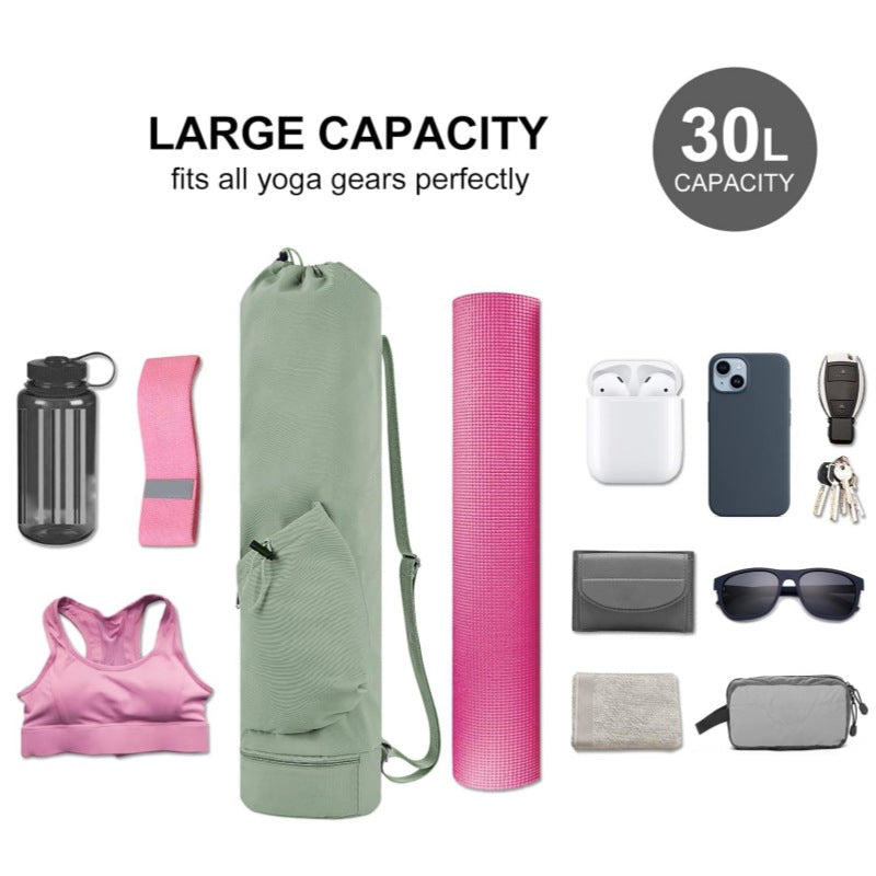 Black Durable Yoga Mat Carry Bag â€“ Multi-Functional Fitness Backpack with Wet Pocket(Mugs are filming props, not included)