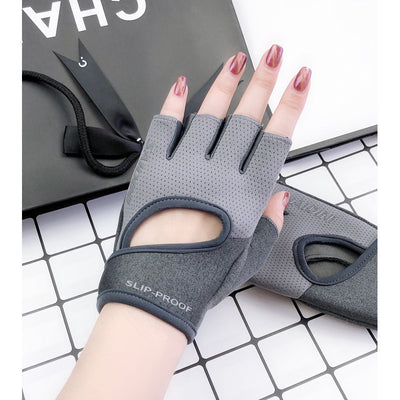 L Grey 2-PCS Women's Half-Finger Fitness Gloves - Anti-Slip Breathable Gloves for Yoga, Spin Bike, and Weight Training