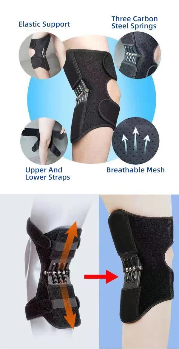 1 Pair Black Adjustable Knee Brace Support with Spring Booster â€“ Patella Stabilizer for Squats, Hiking, and Outdoor Sports