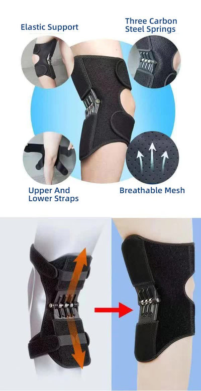 1 Pair Black Adjustable Knee Brace Support with Spring Booster â€“ Patella Stabilizer for Squats, Hiking, and Outdoor Sports