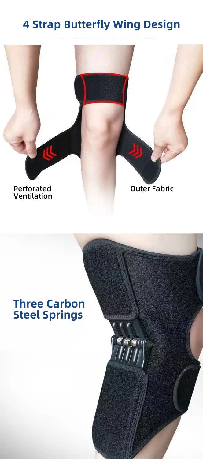 1 Pair Black Adjustable Knee Brace Support with Spring Booster â€“ Patella Stabilizer for Squats, Hiking, and Outdoor Sports