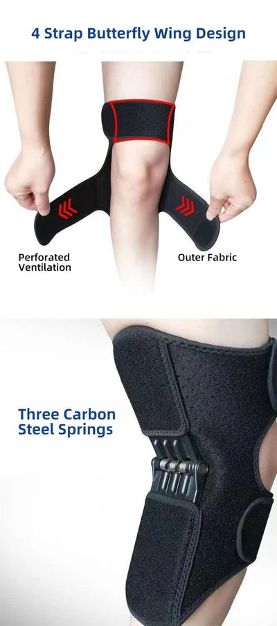 1 Pair Black Adjustable Knee Brace Support with Spring Booster â€“ Patella Stabilizer for Squats, Hiking, and Outdoor Sports