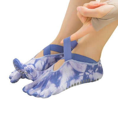 2 pairs Black tie-dye Non-Slip Yoga Socks for Women - Five-Toe Cotton Blend Socks for Pilates and Indoor Sports
