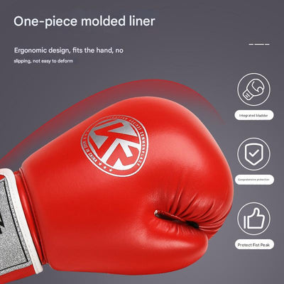 Red And Silver Durable 10oz PU Leather Boxing Gloves - Padded & Ventilated for Training